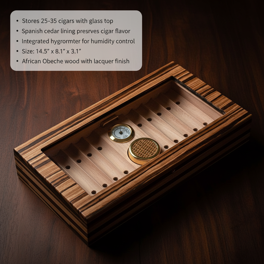Glass Top Desktop Humidor | 25-35 Count Cigar Storage
